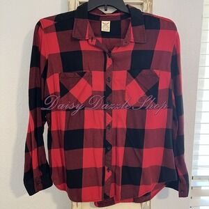 ✨Faded Glory Buffalo‎ Check Flannel Shirt XL Red Black Western Button Top✨